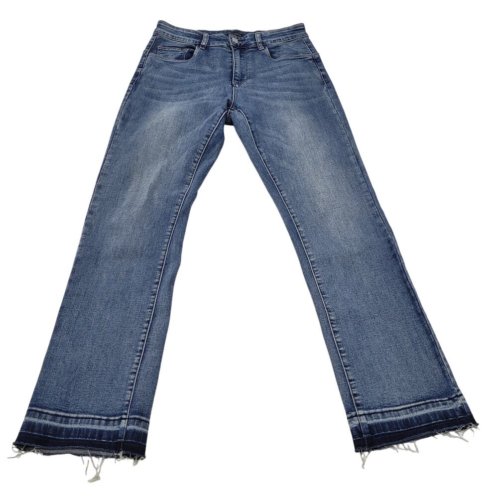 Coco + Carmen high rise straight leg jeans boho raw hem stretch medium